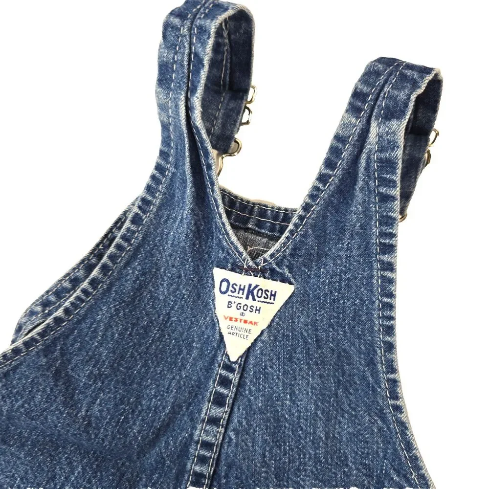 Vintage OshKosh B'Gosh Denim Overalls 24 Months Baby USA Classic Bib Jeans Blue